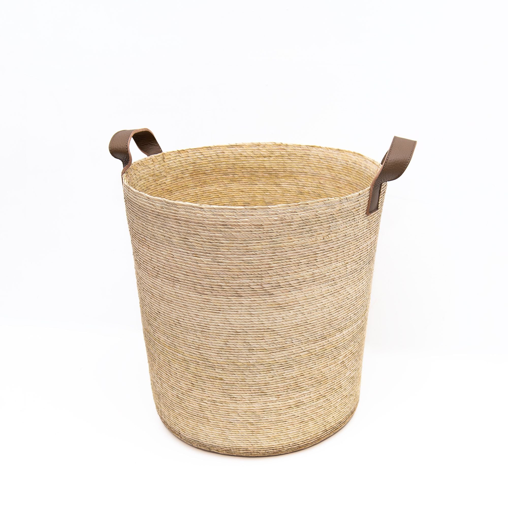 Tambo Basket in Natural with Leather Handels, from Makua