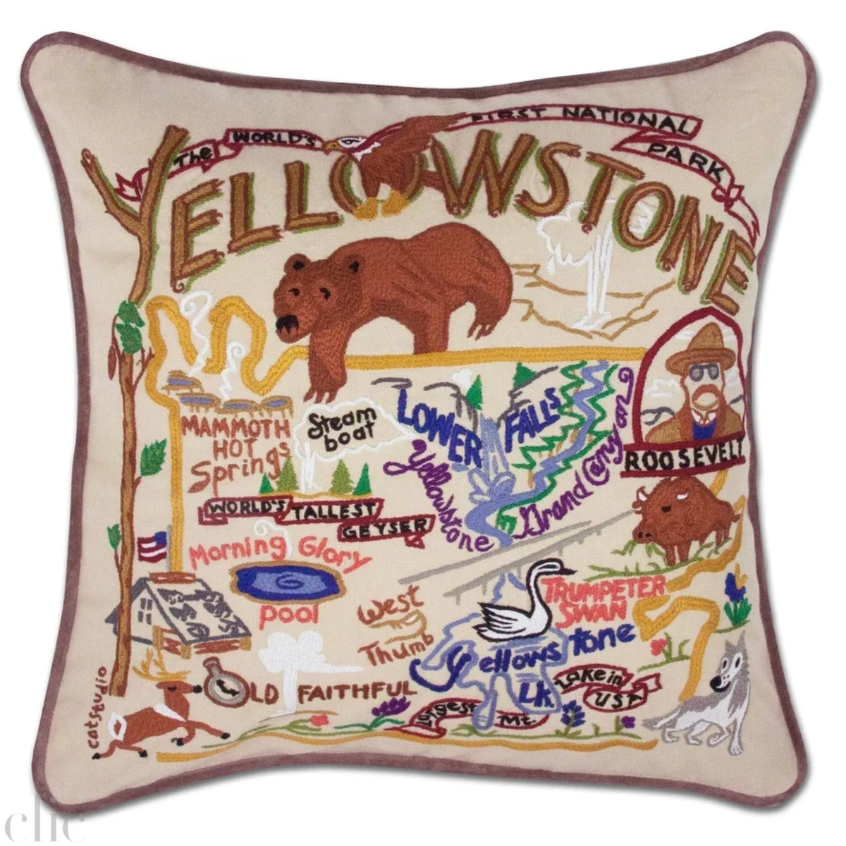 Yellowstone Hand-Embroidered Pillow