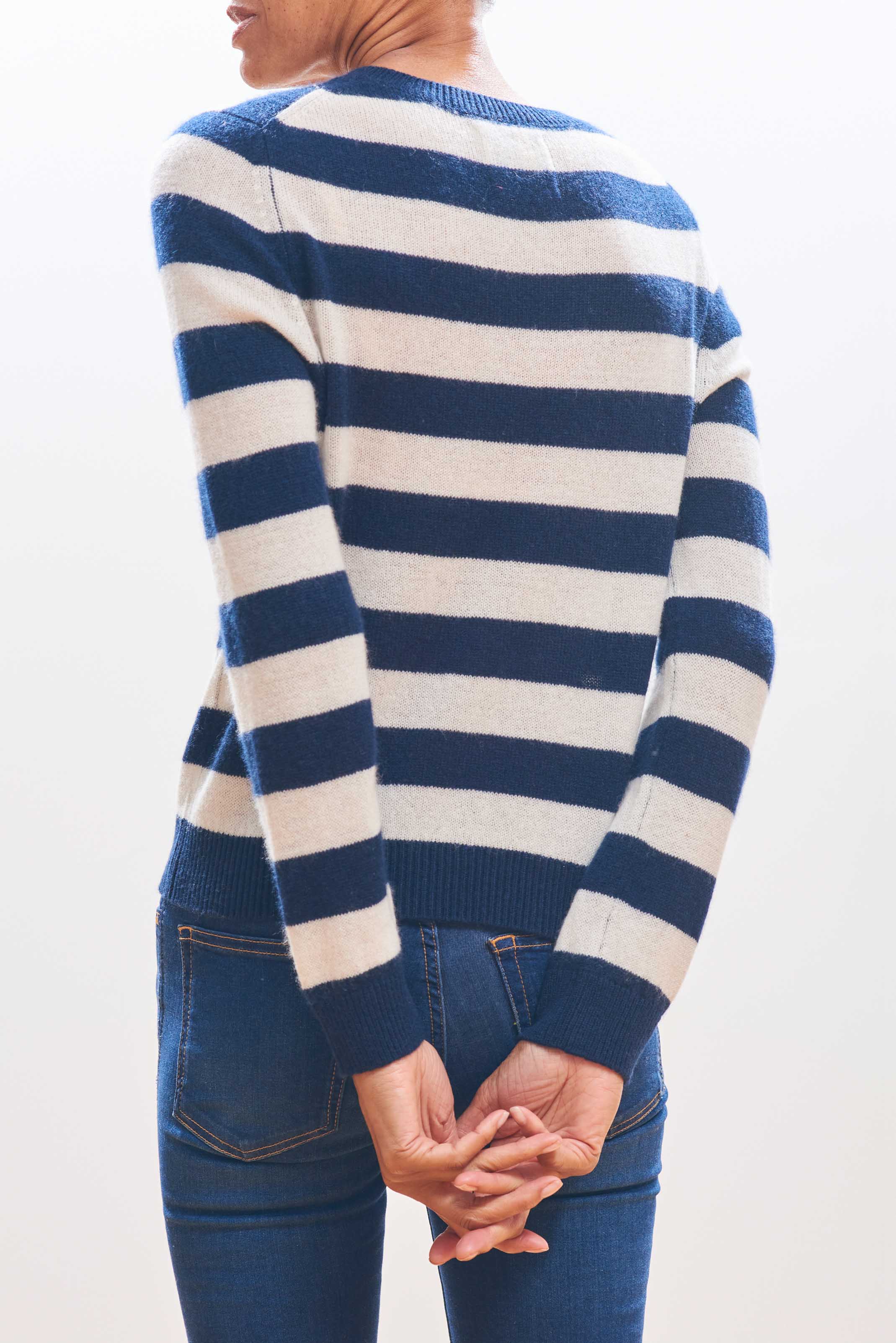 Cashmere Stripe Crew in Navy Cloudy, from Jumper 1234