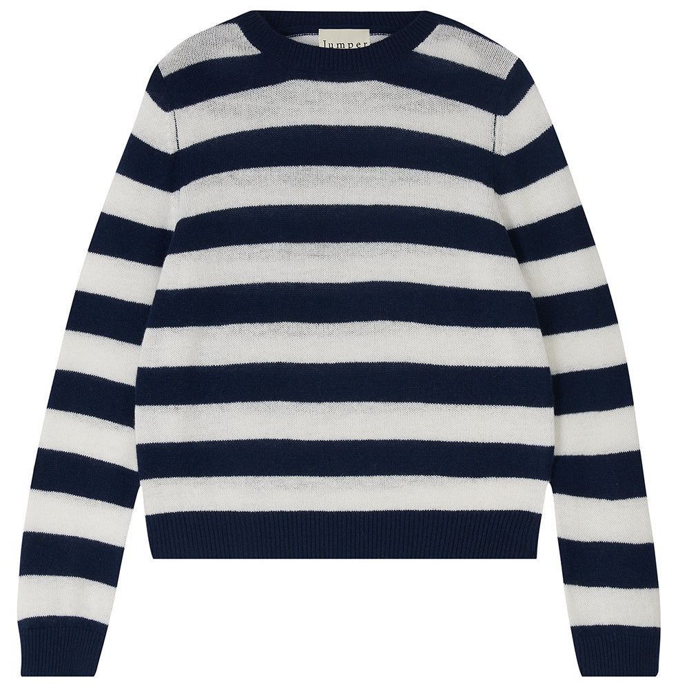 Cashmere Stripe Crew in Navy Cloudy, from Jumper 1234