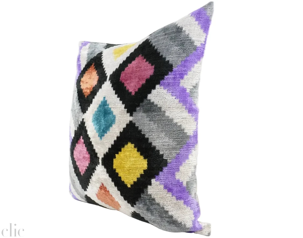 Handmade Ikat Silk Velvet Pillow in Multi