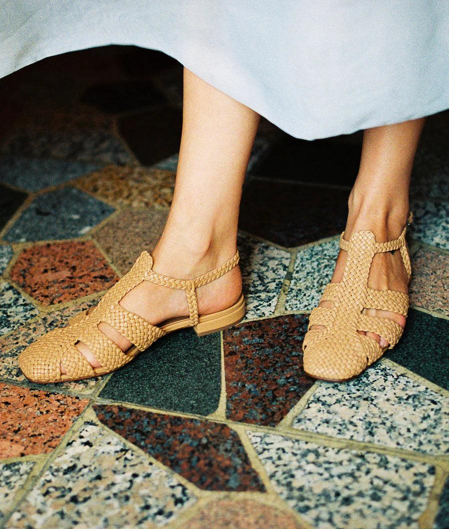 Arlo Woven Leather Sandal in Dune, from LoQ