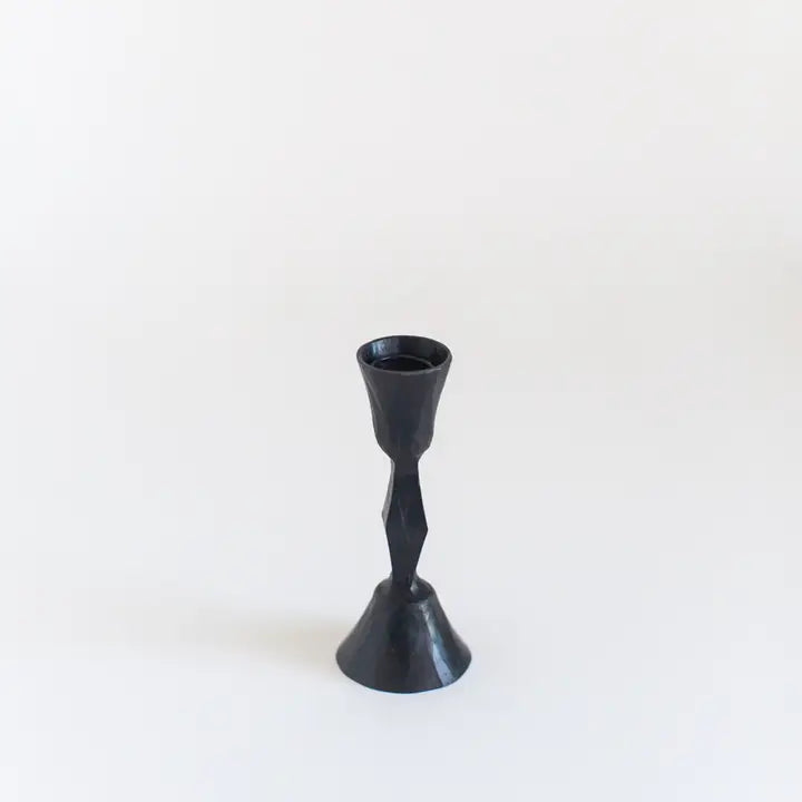 Low Diamond Iron Candle Stick Holder in Black, from Creative Women
