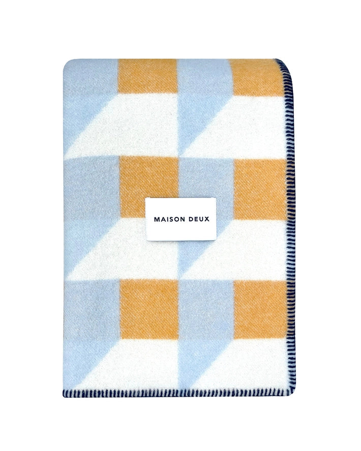 Cubics Blanket in Blue and Honey, from Maison Deux