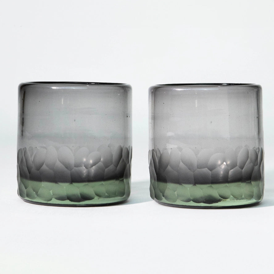 Handblown Etched Rocks Glass in Smoke, from Verve Culture