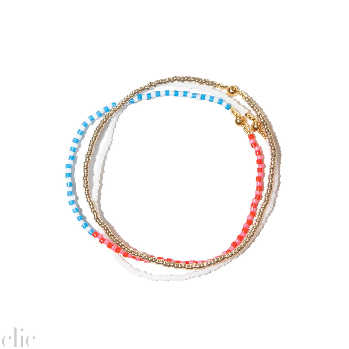 Pink, Blue, Gold and White Stacked Beaded Bracelet, from Templestones
