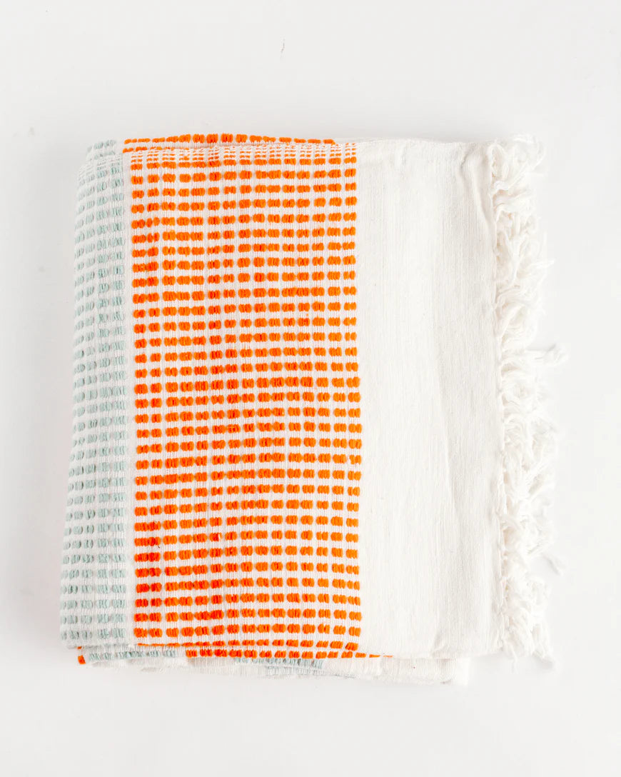 Camden Handwoven Cotton Throw in Tangerine and Azure, from Creative Women