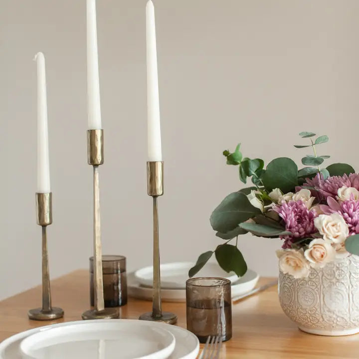 Set of 3 Dante Iron Candle Stick Holders in Brass, from Creative Women