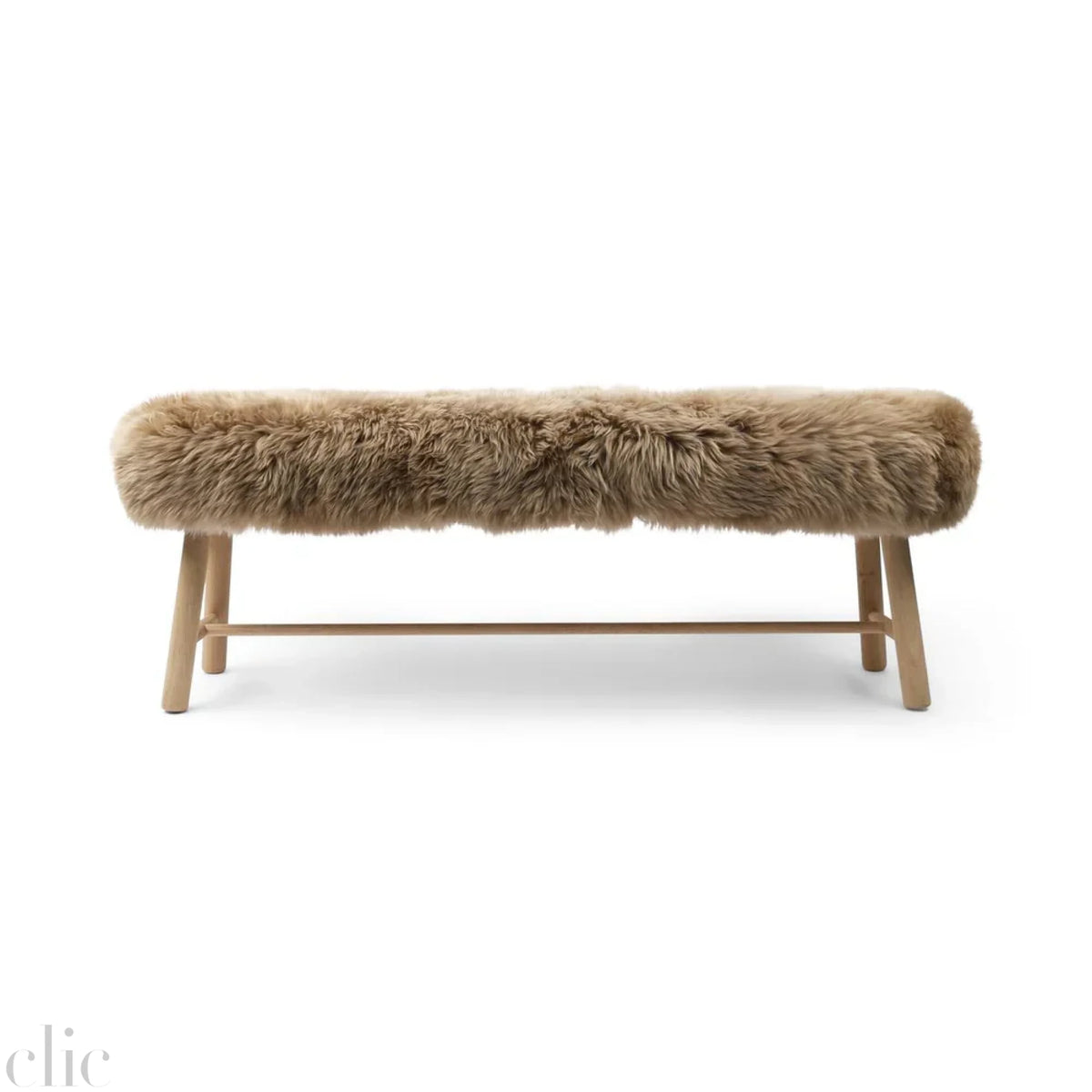 Long wool Sheepskin Bench in Taupe