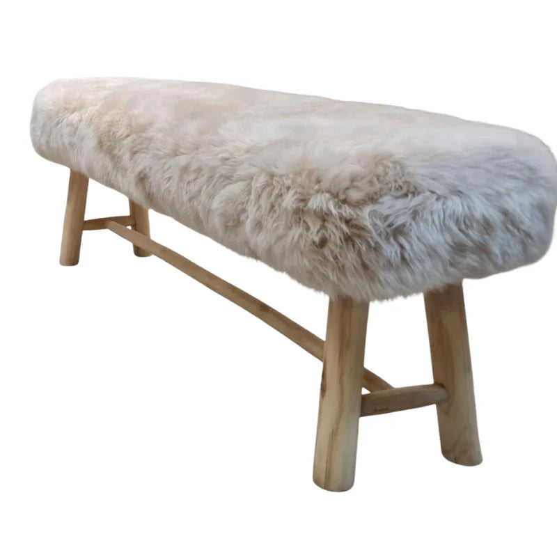 Long Wool Sheepskin Bench in Linen, from Natures Collection
