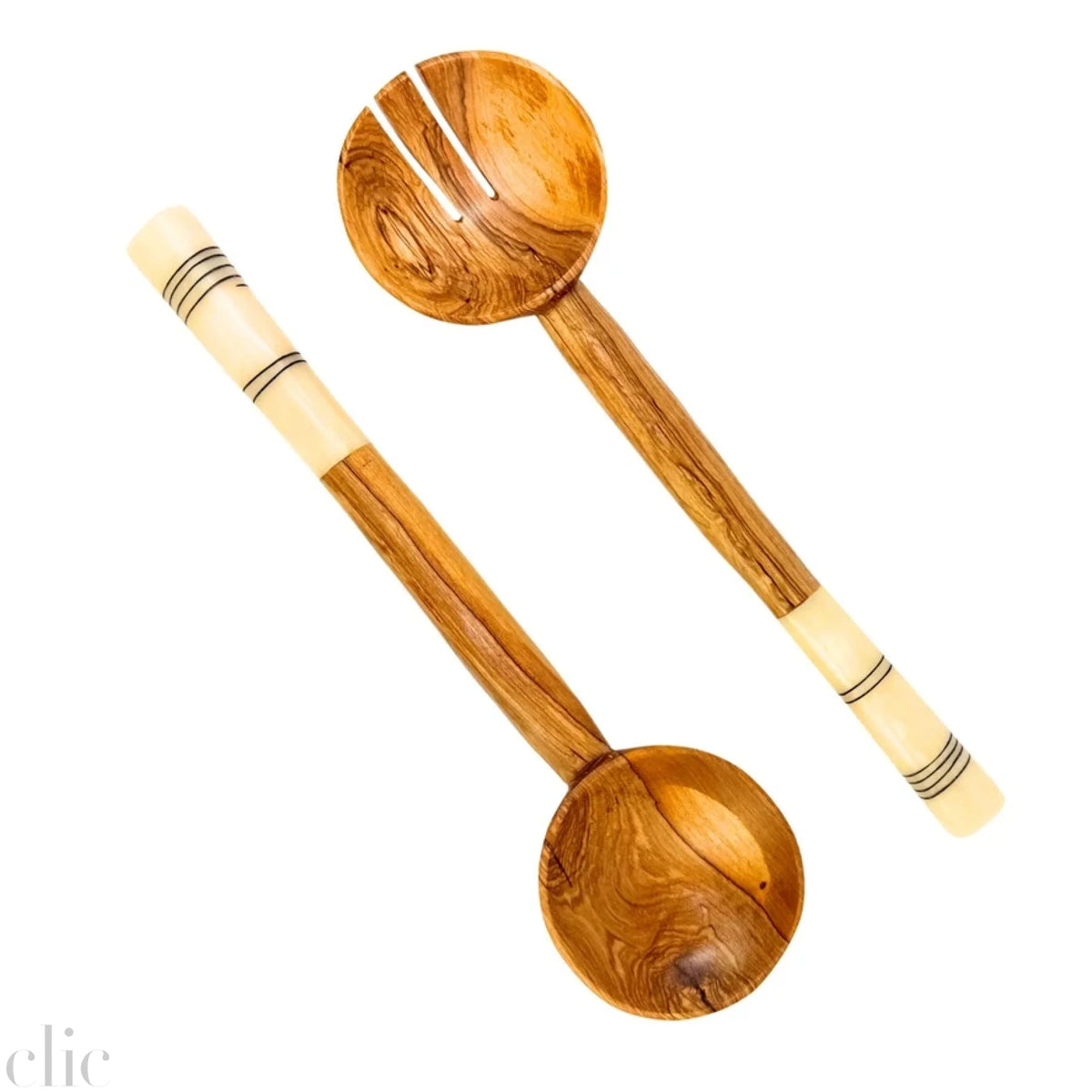 Olive Wood Serving Set with Batik Bone Handles
