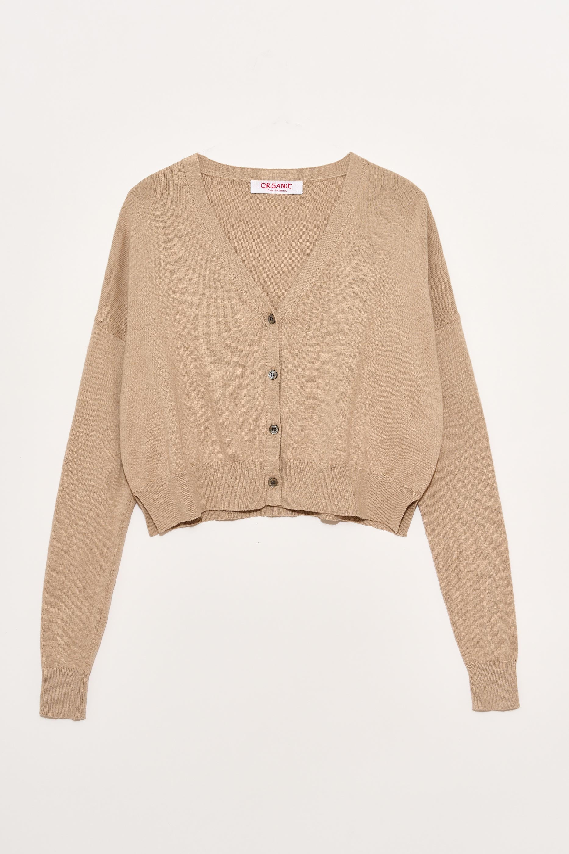 Cotton Cashmere Cropped Cardigan in Biscuit, from Organic by John Patrick
