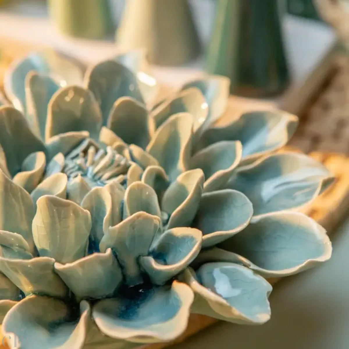 Ceramic Dahlia flower in Teal