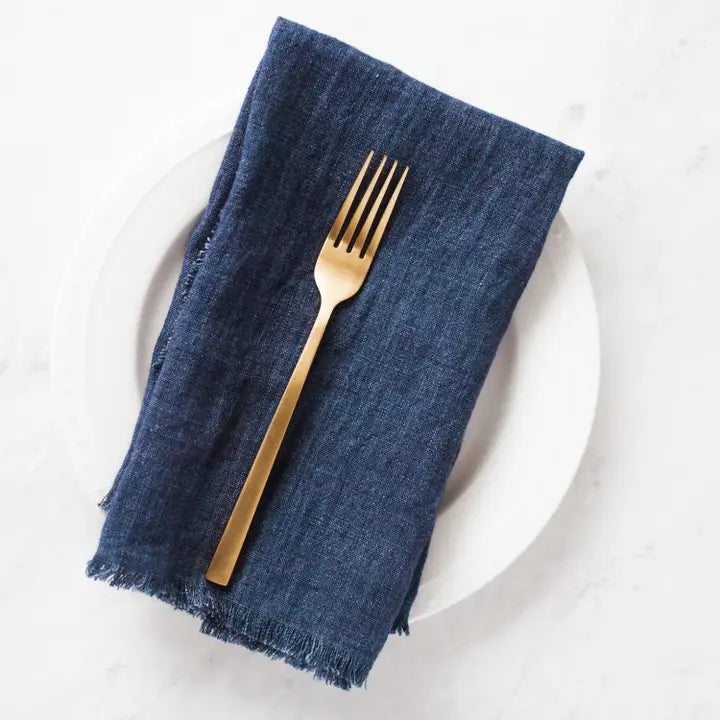 Stone Washed Linen Frayed Dinner Napkin in Navy, from Creative Women