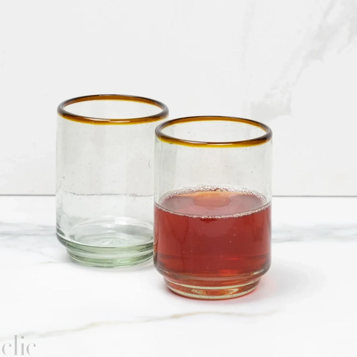 Stacking Drinking Glasses with Amber Rim