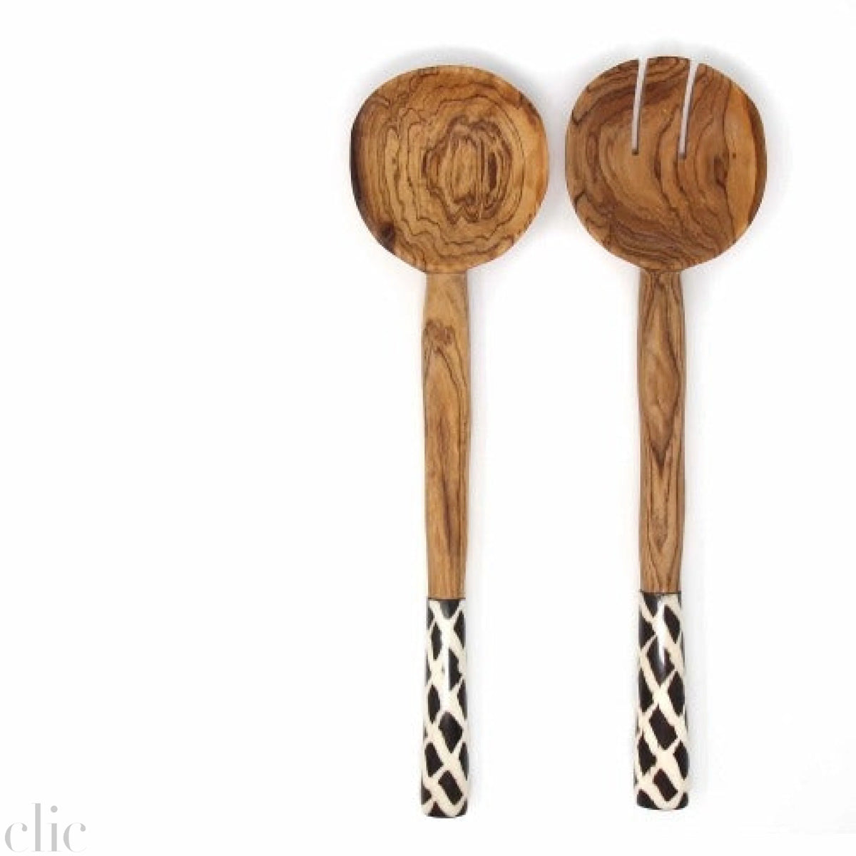 Olive Wood Serving Set with Diamond Batik Handles