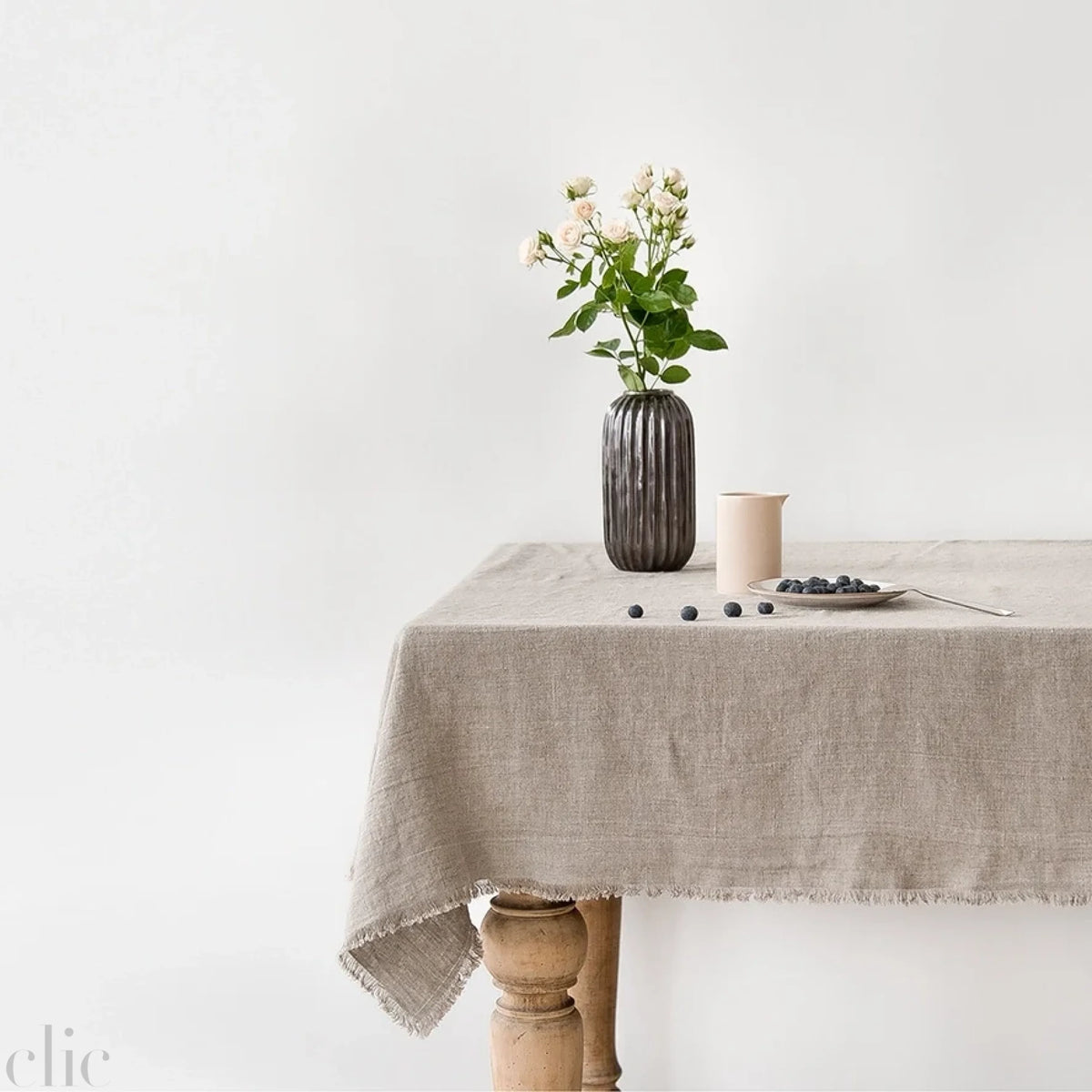 Natural Linen with Fringes Tablecloth, from Linen Tales