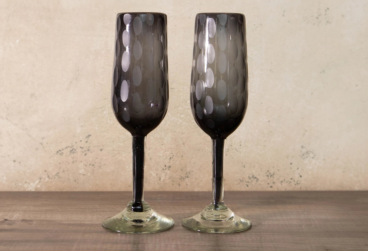 Handblown Etched Champagne Glass in Smoke, from Verve Culture