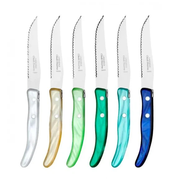 Berlingot Set of 6 Steak Knives in Blue Green, from Claude Dozorme