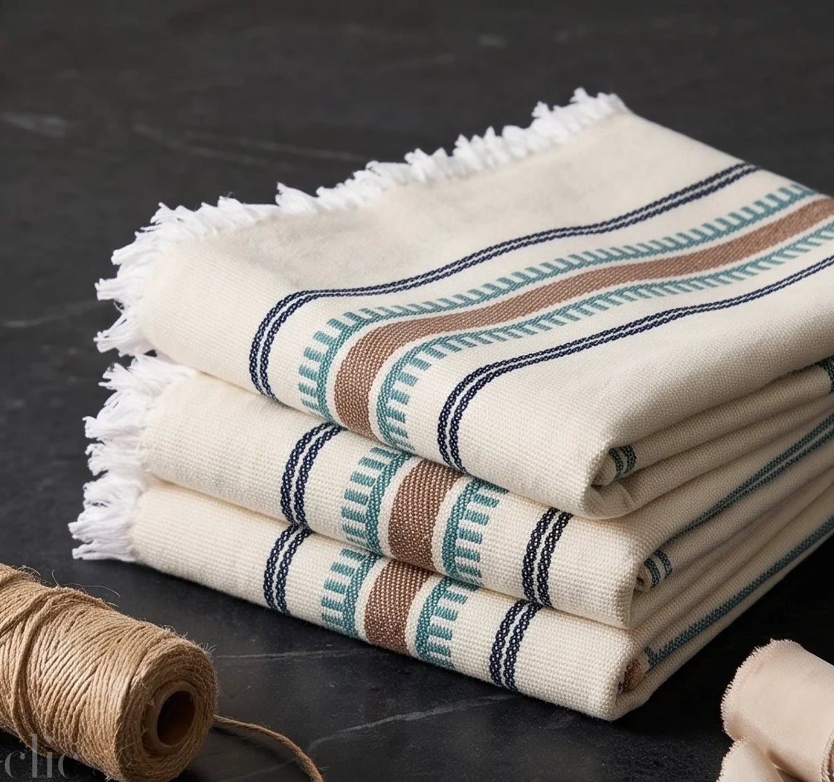 White Kitchen Towel in Sand and Sea