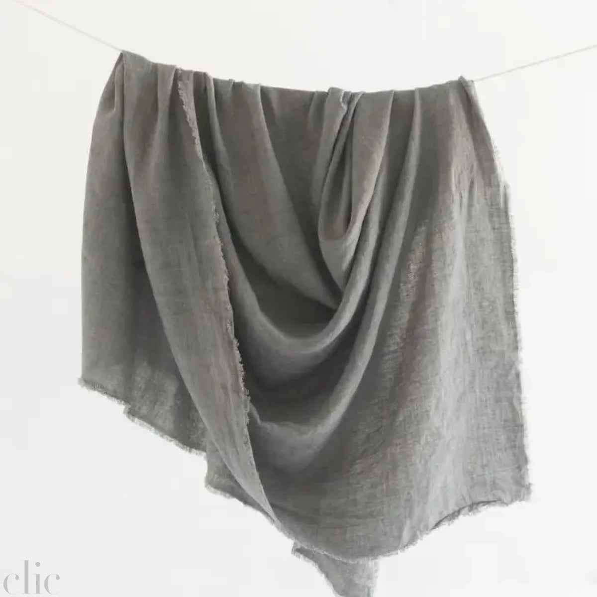 Stone Washed Linen Throw Blanket in Oyster