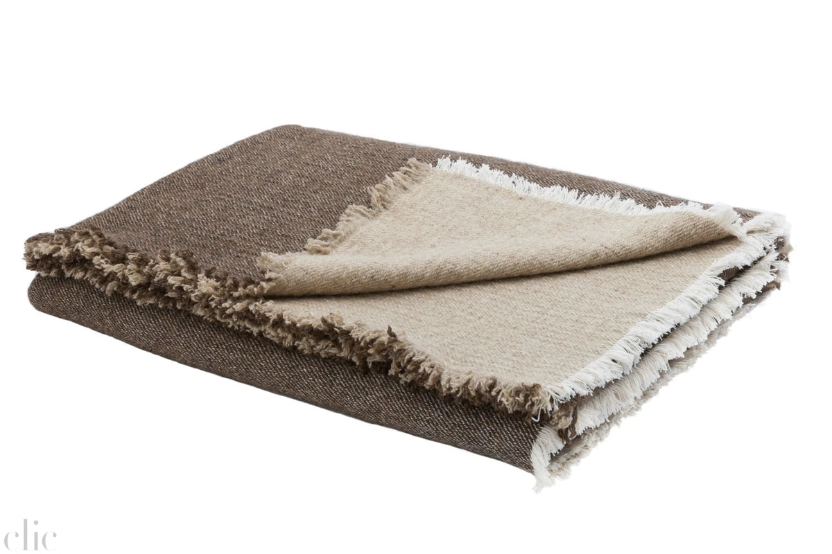 Virgin Wool and Cotton Throw in Bronze and Naturel, from Maison de Vacances