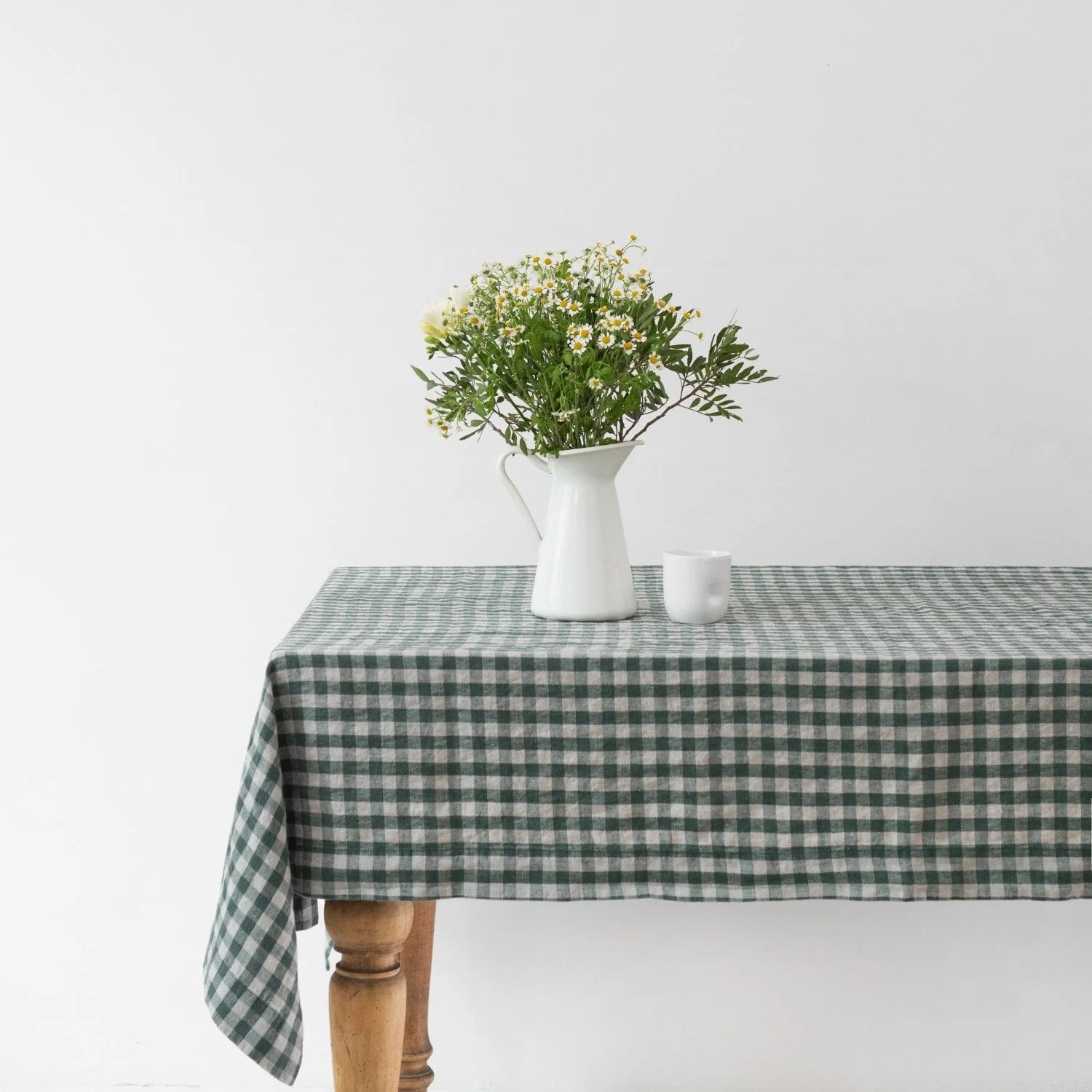 Gingham Linen Tablecloth in Forest Green, from Linen Tales