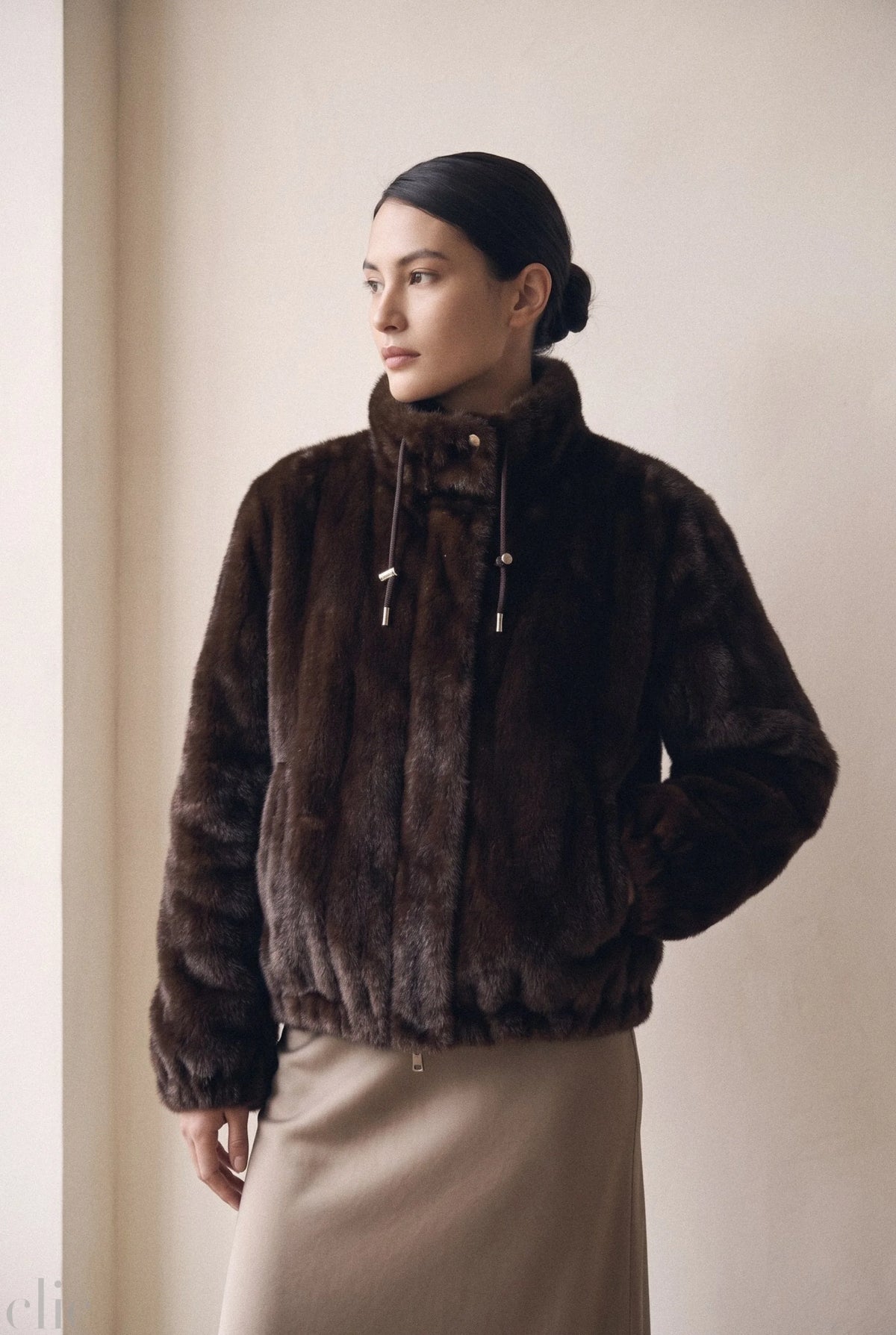 Reversible Faux Fur Dark Brown and Navy, from Frisson
