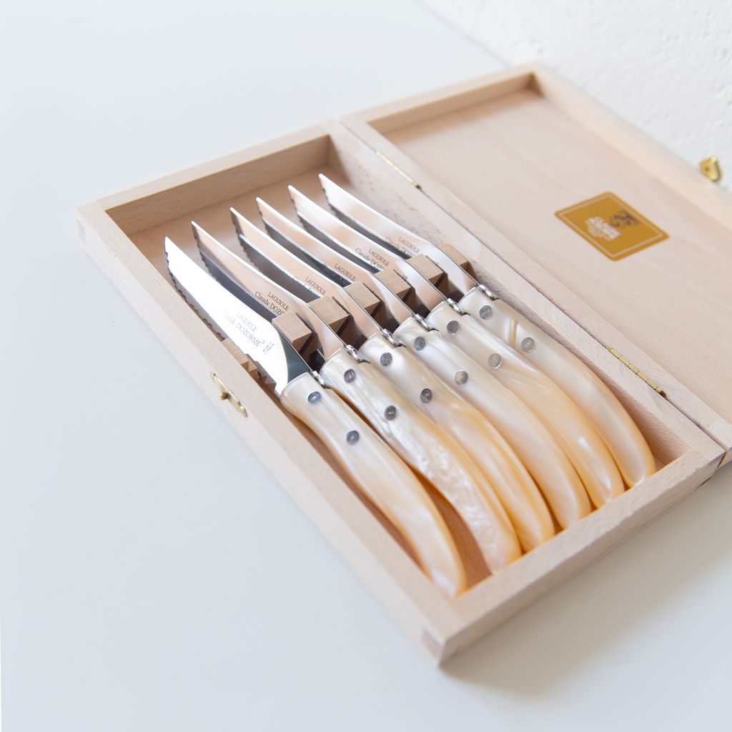 Berlingot Box of 6 Steak Knives in Natural, from Claude Dozorme