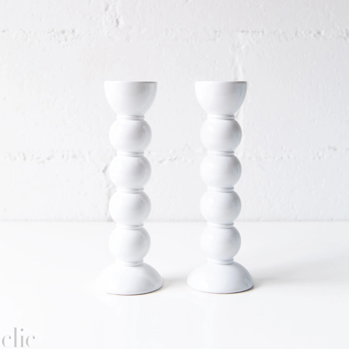 Bobbin Candlestick Holder 9.4" in White