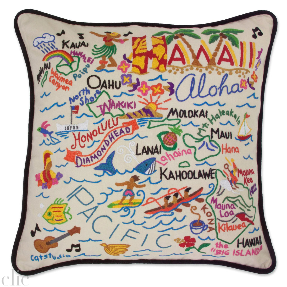 Hawaii Hand-Embroidered Pillow