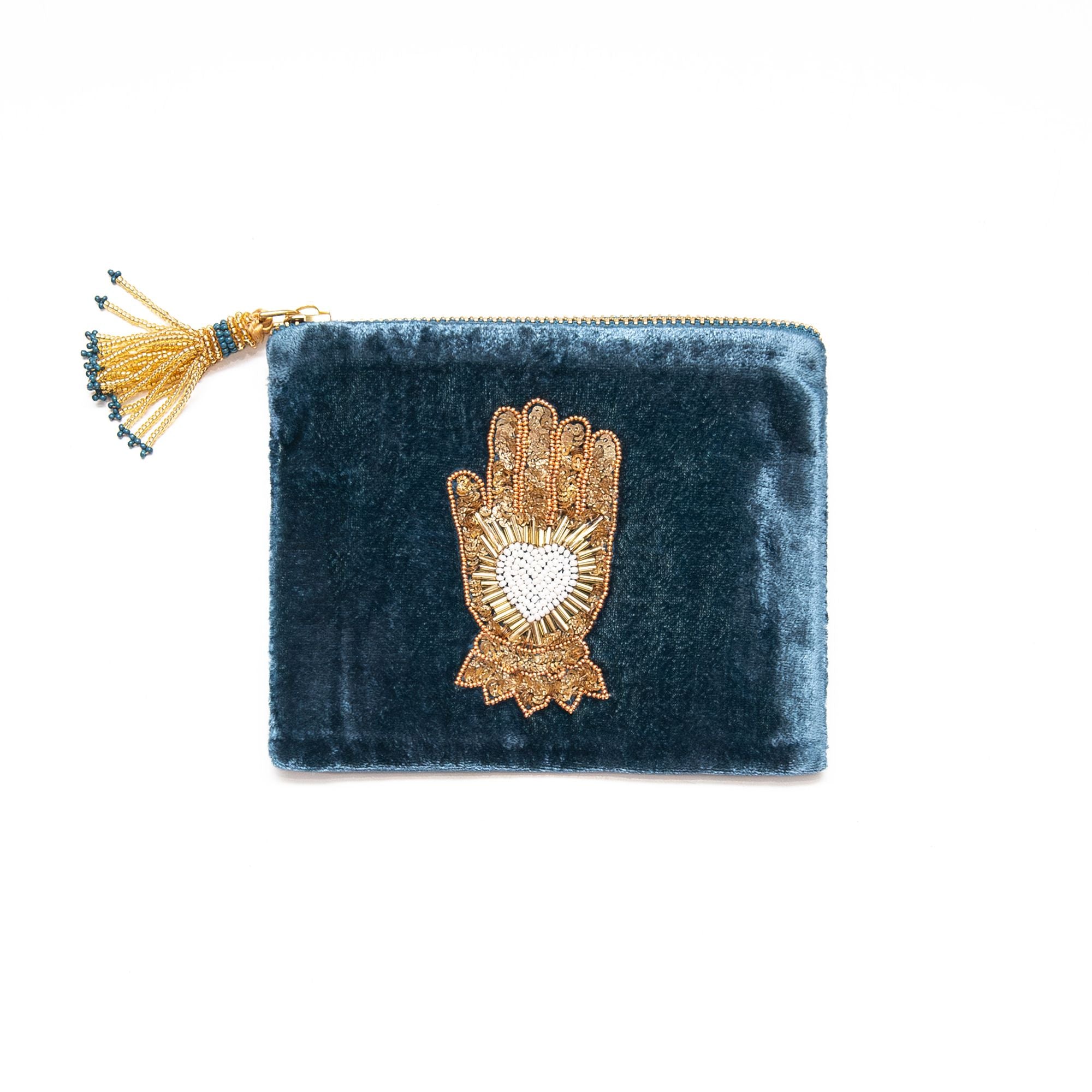 Hand Velvet Pouch in Denim, from Olivia Dar