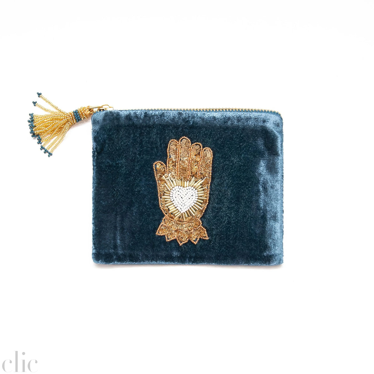 Hand Velvet Pouch in Denim, from Olivia Dar
