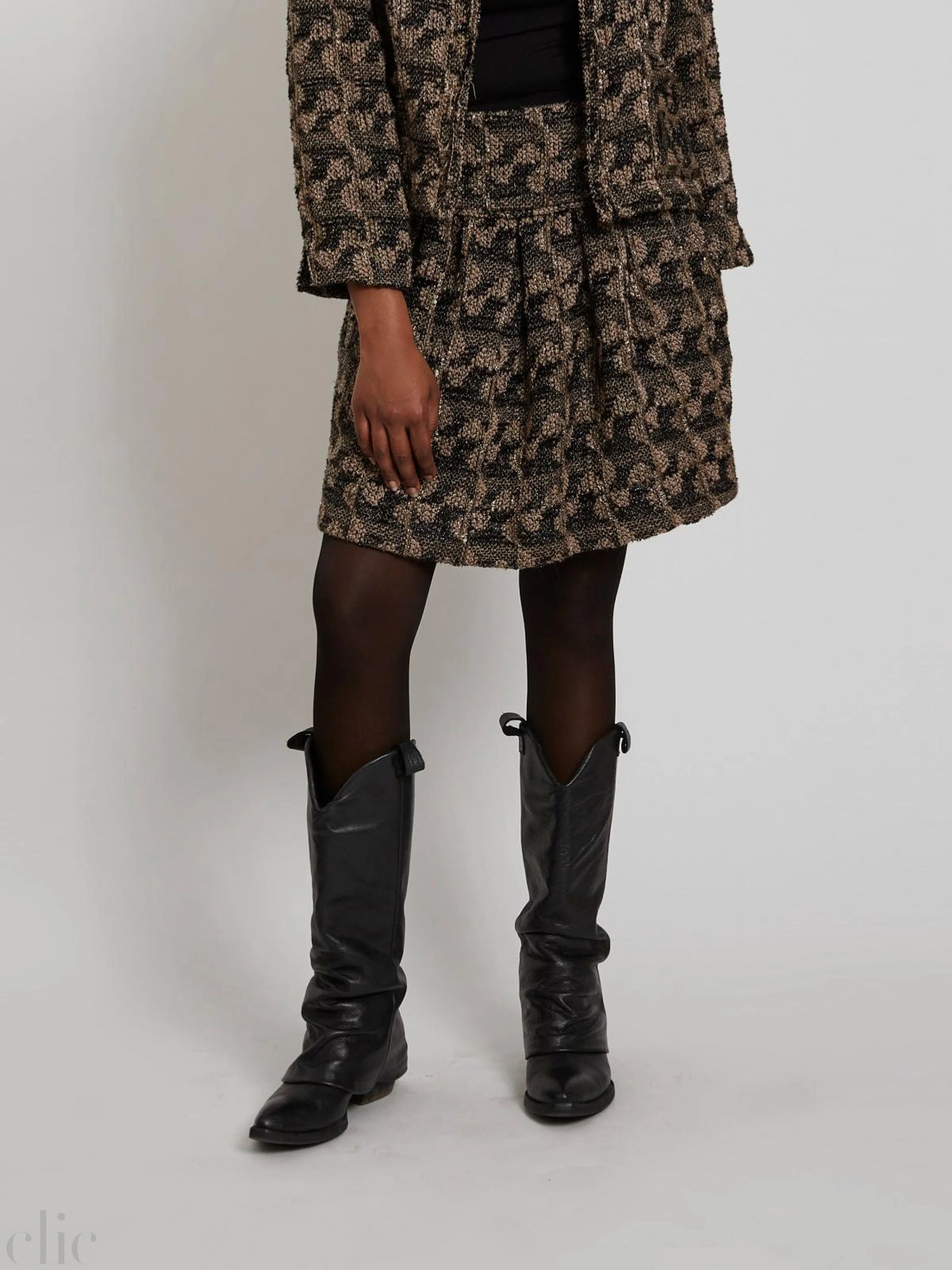 Piccadilly Tweed Bubble Skirt in Black and Gold, from Maison Lurex