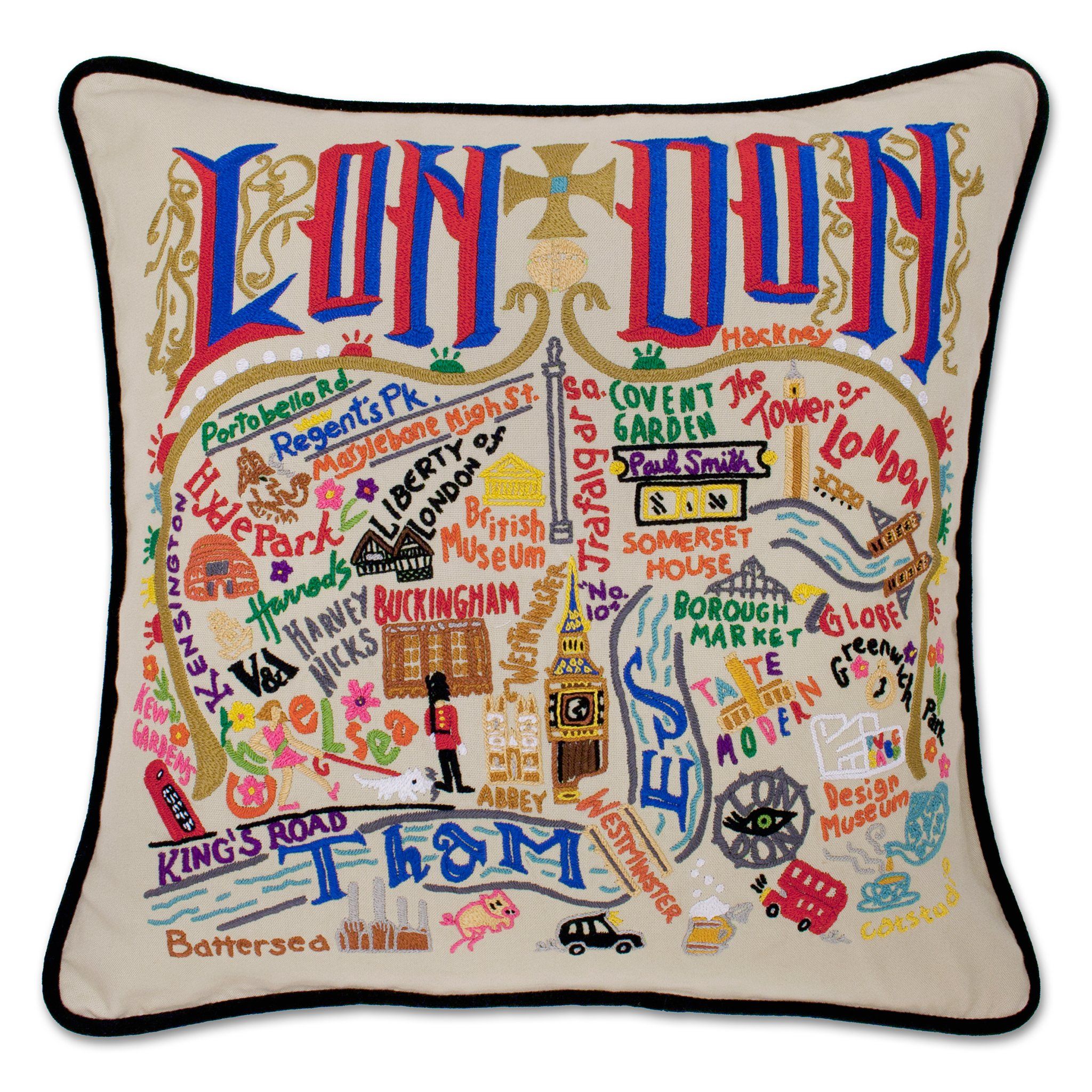 London Embroidered Pillow, from Catstudio