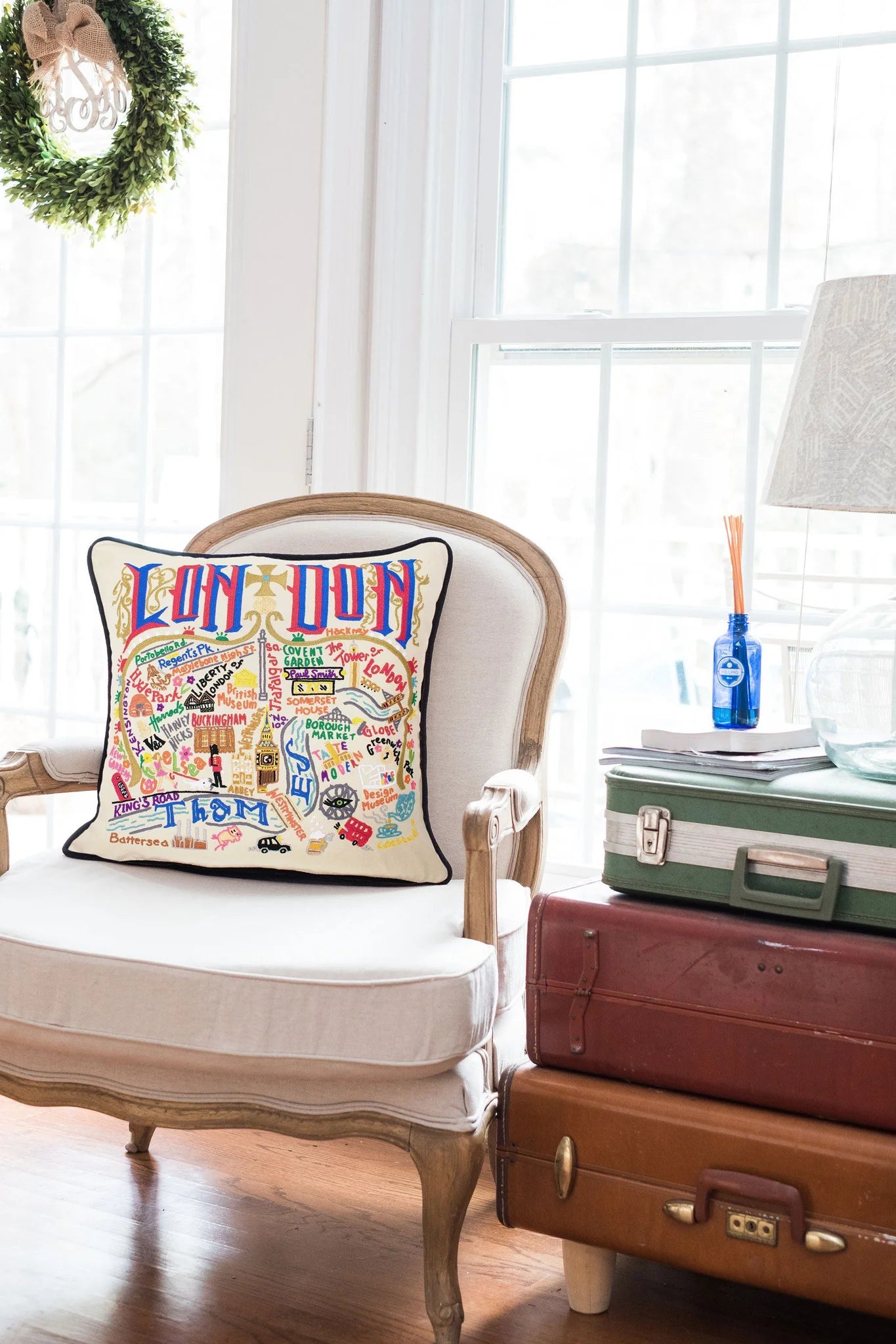 London Embroidered Pillow, from Catstudio