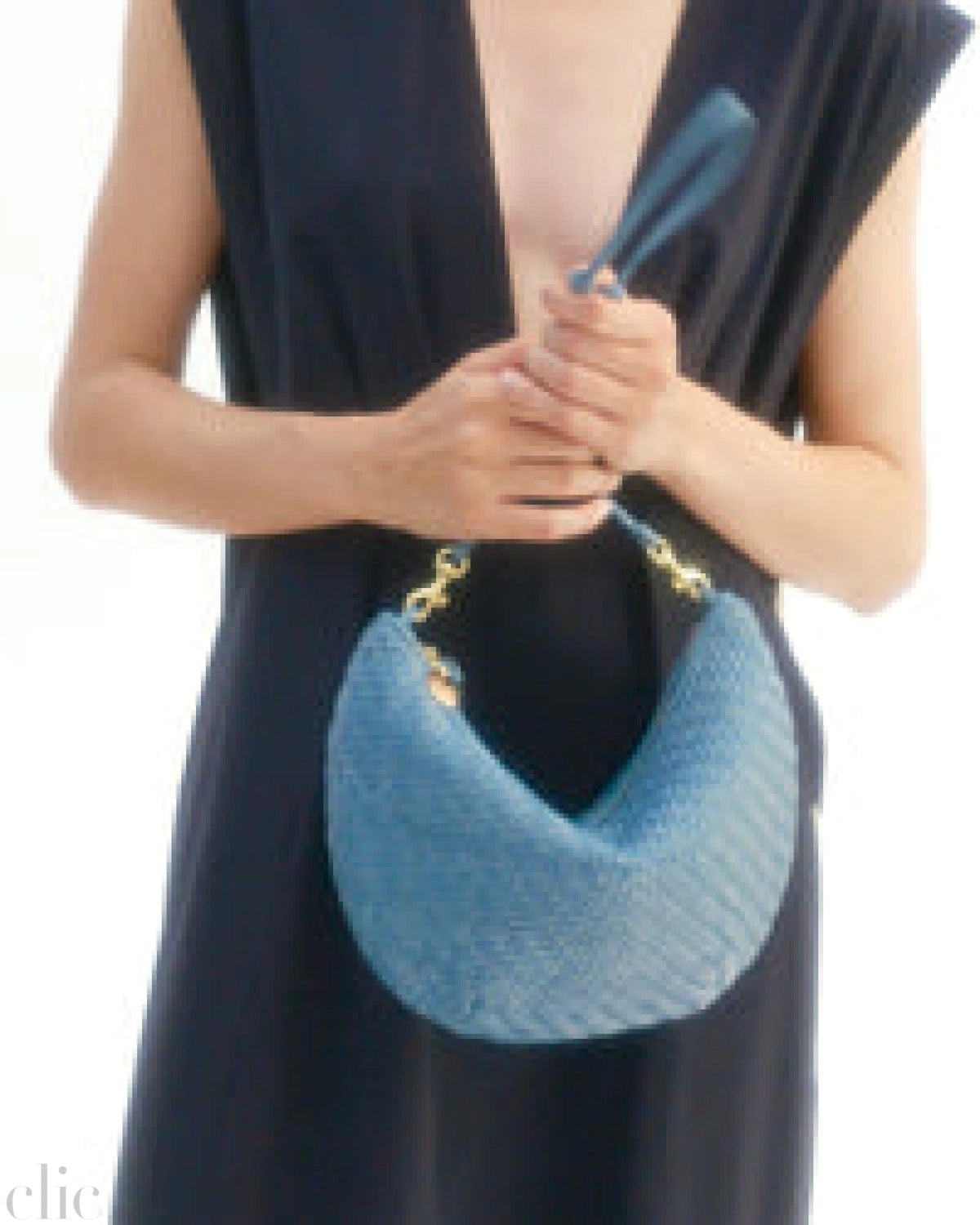 Lune Bag in Woven Desert Blue Zig Zag, from Clare V