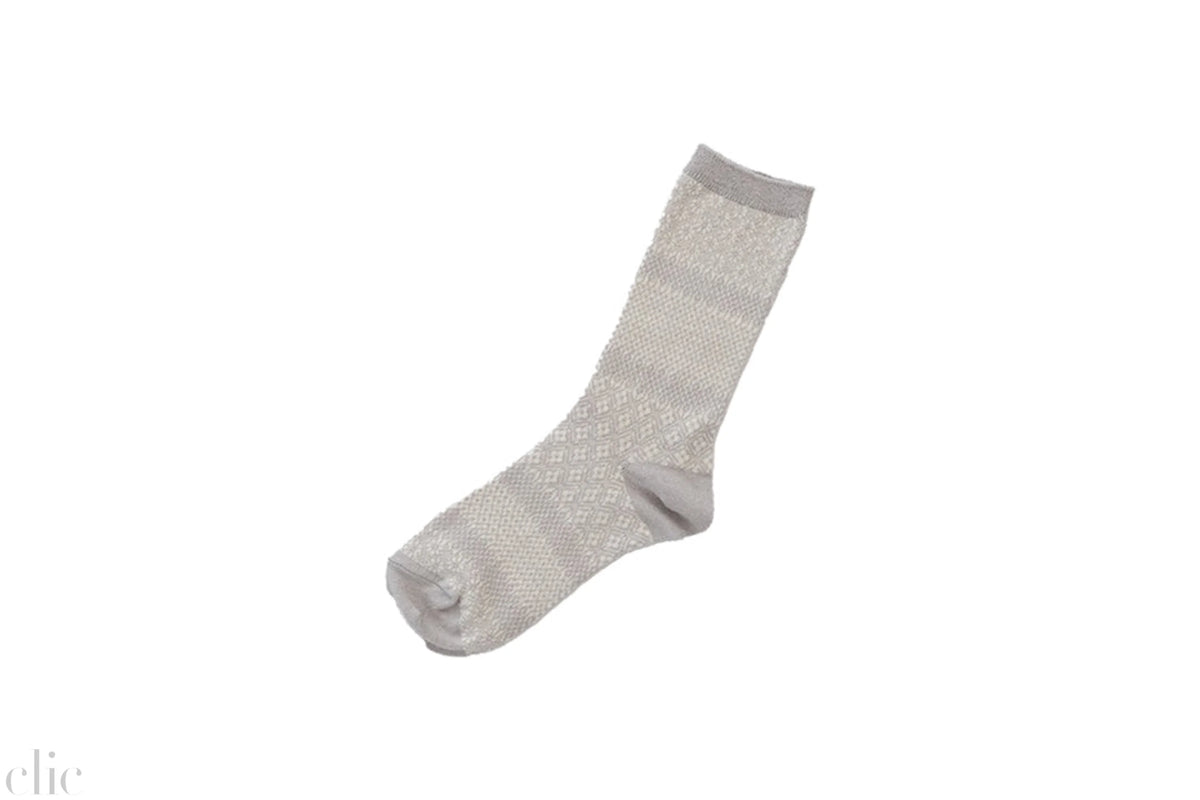 Cotton Linen Jacquard Socks in Silver Grey, from Memeri