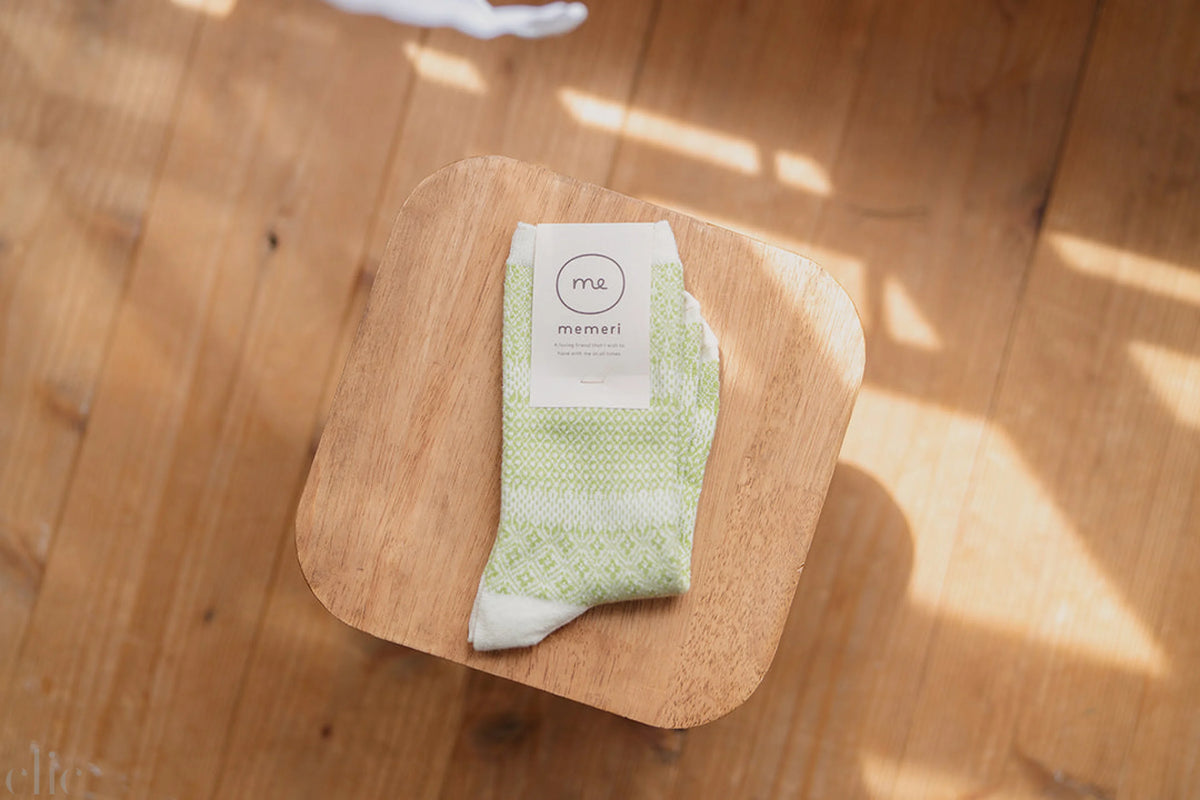 Cotton Linen Jacquard Socks in Dappled Sunlight, from Memeri