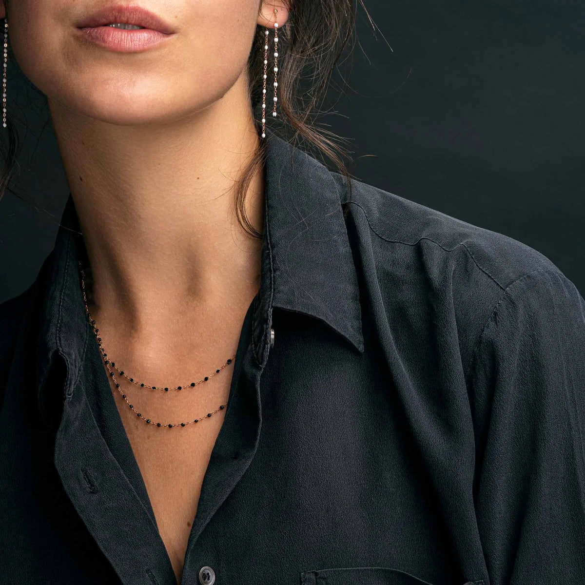 Classic Gigi Black Necklace, Yellow Gold from Gigi Clozeau