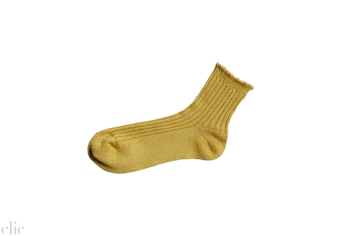 Linen Ribbed Socks in Yellow, from Nishiguchi Kutsushita