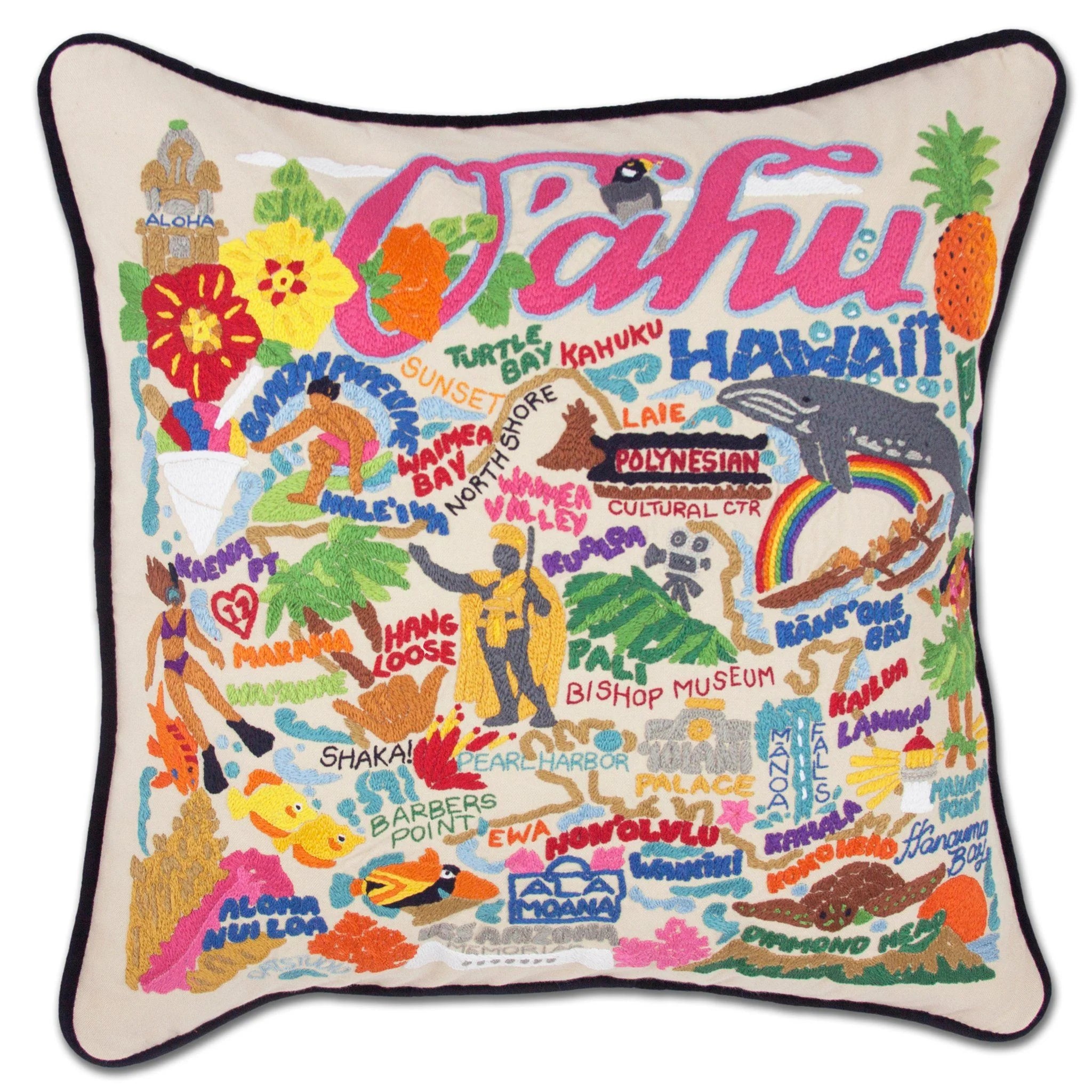 Oahu Hand-Embroidered Pillow, from Catstudio