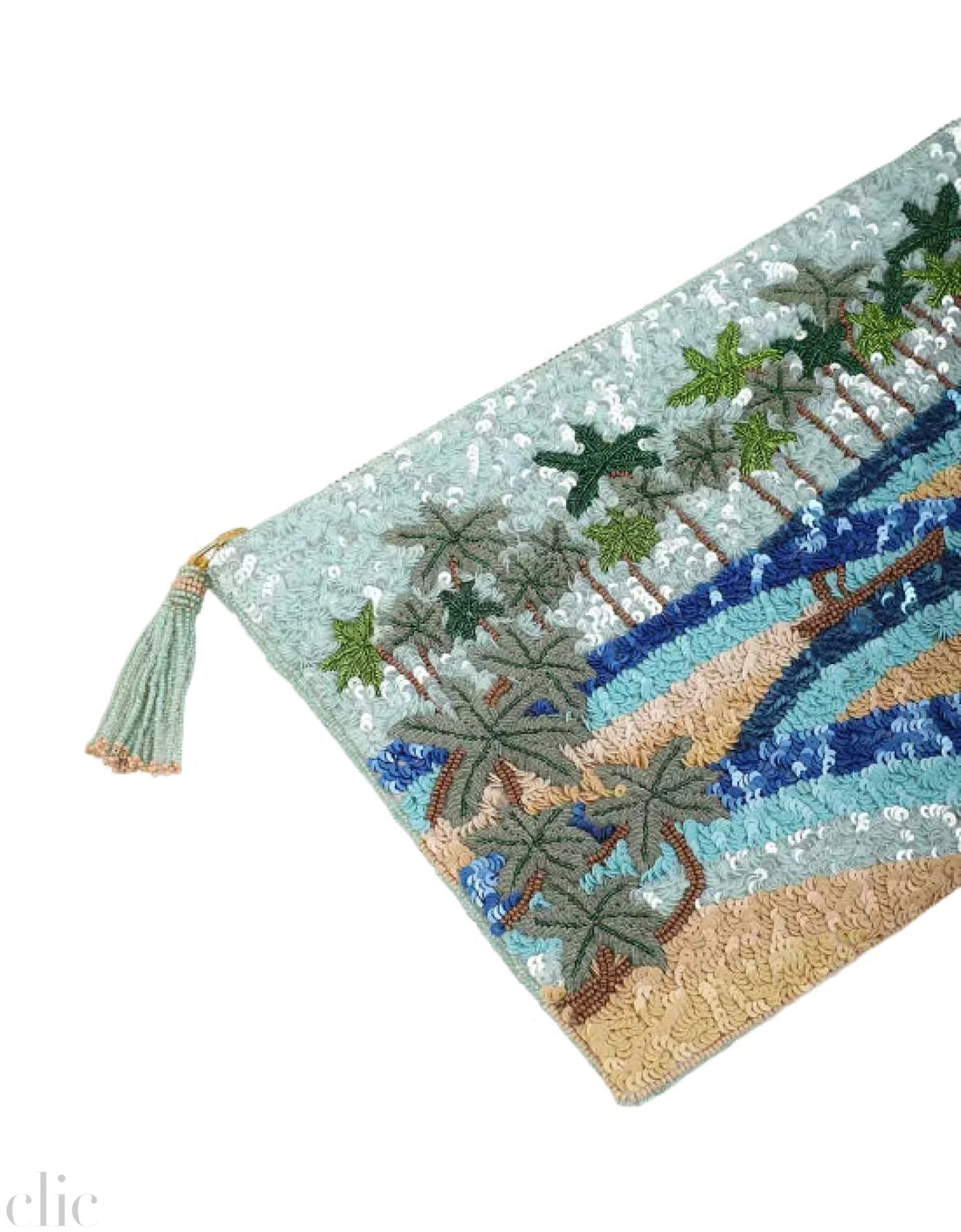 Postcard Sequins Pouch in Beige, from Olivia Dar