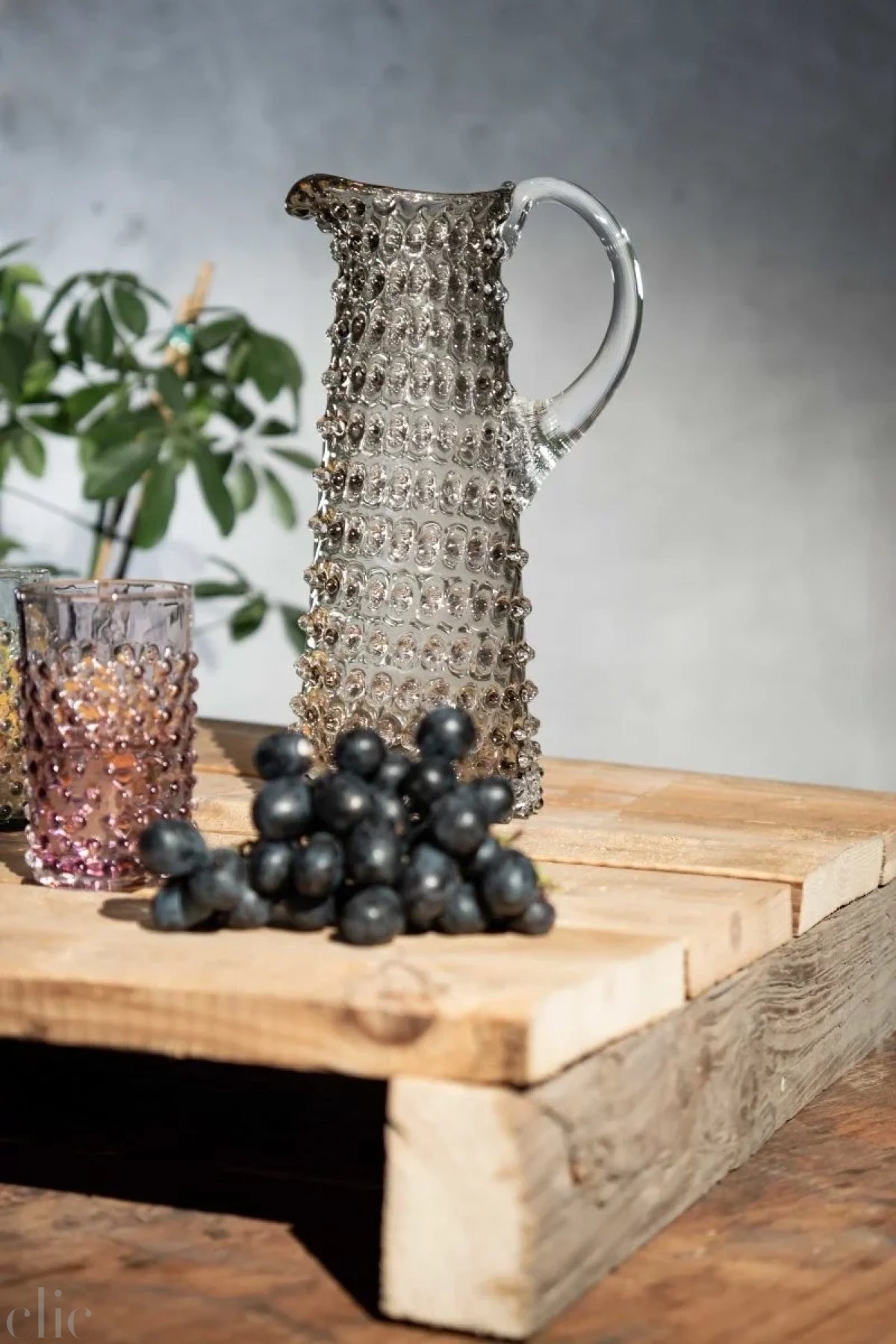 Tall Hobnail Jug in Underlay Black Smoke