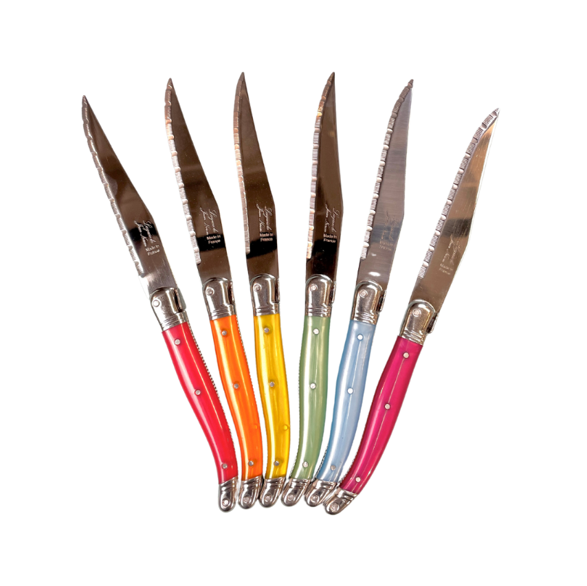 Laguiole Set of 6 Steak Knives in Rainbow Platine, from Jean Neron