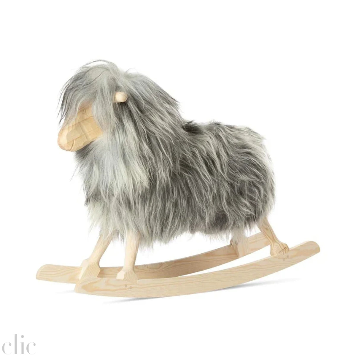 Long Wool Rocking Sheep in Natural Gray