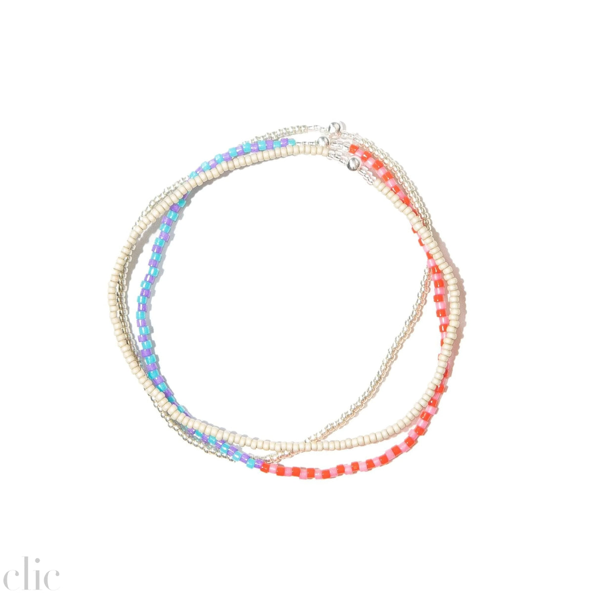 Lilac, Red, and Gold Stacked Beaded Bracelet, from Templestones