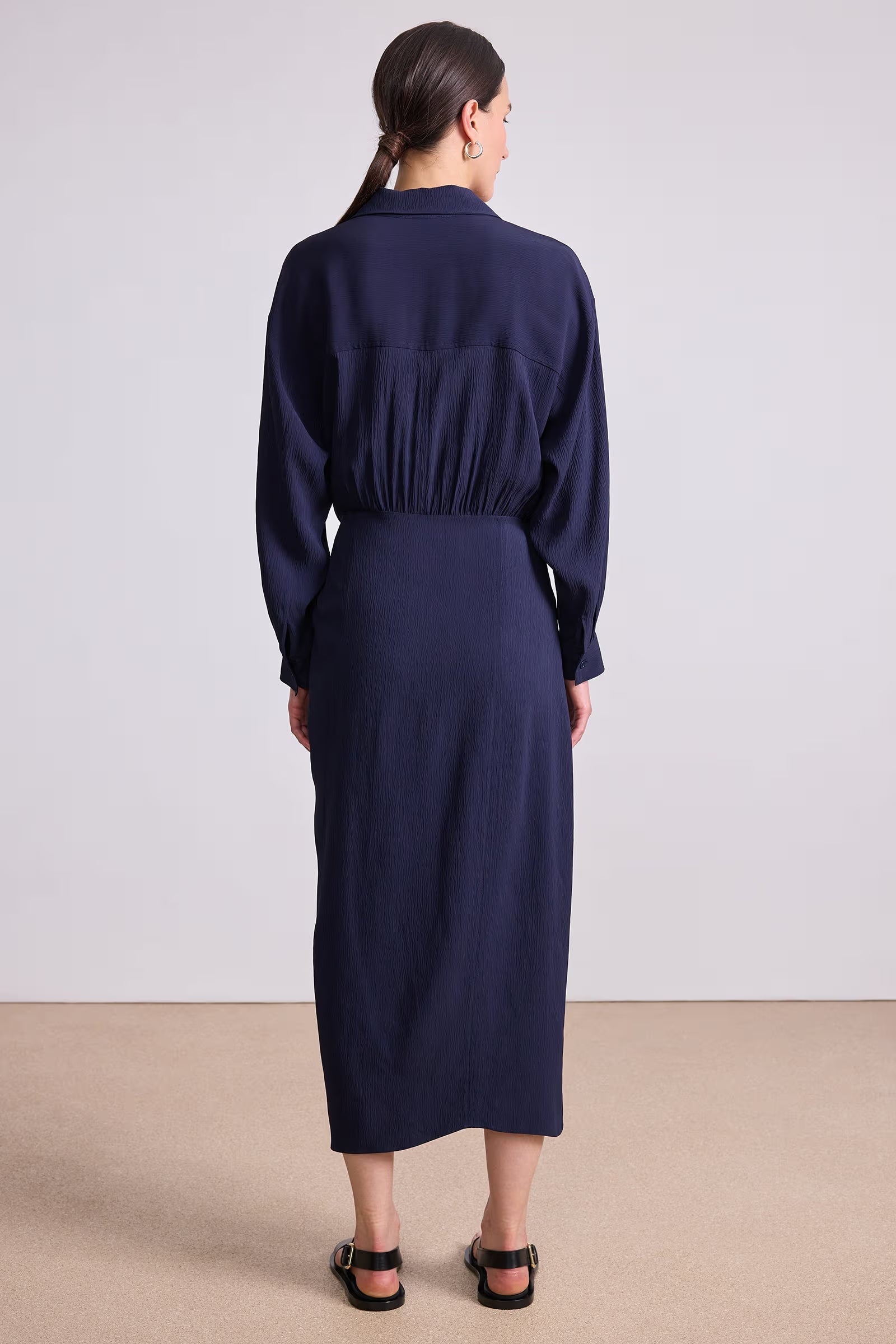 Alessandra Sarong Shirt Dress in Midnight, from Apiece Apart