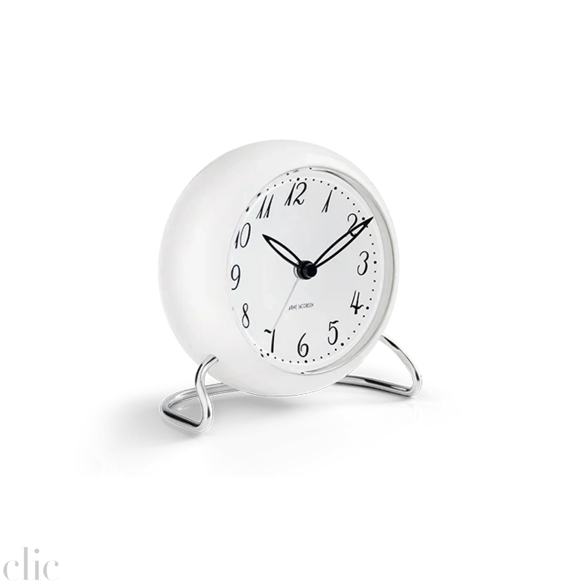 LK Table Clock in White, from Arne Jacobsen