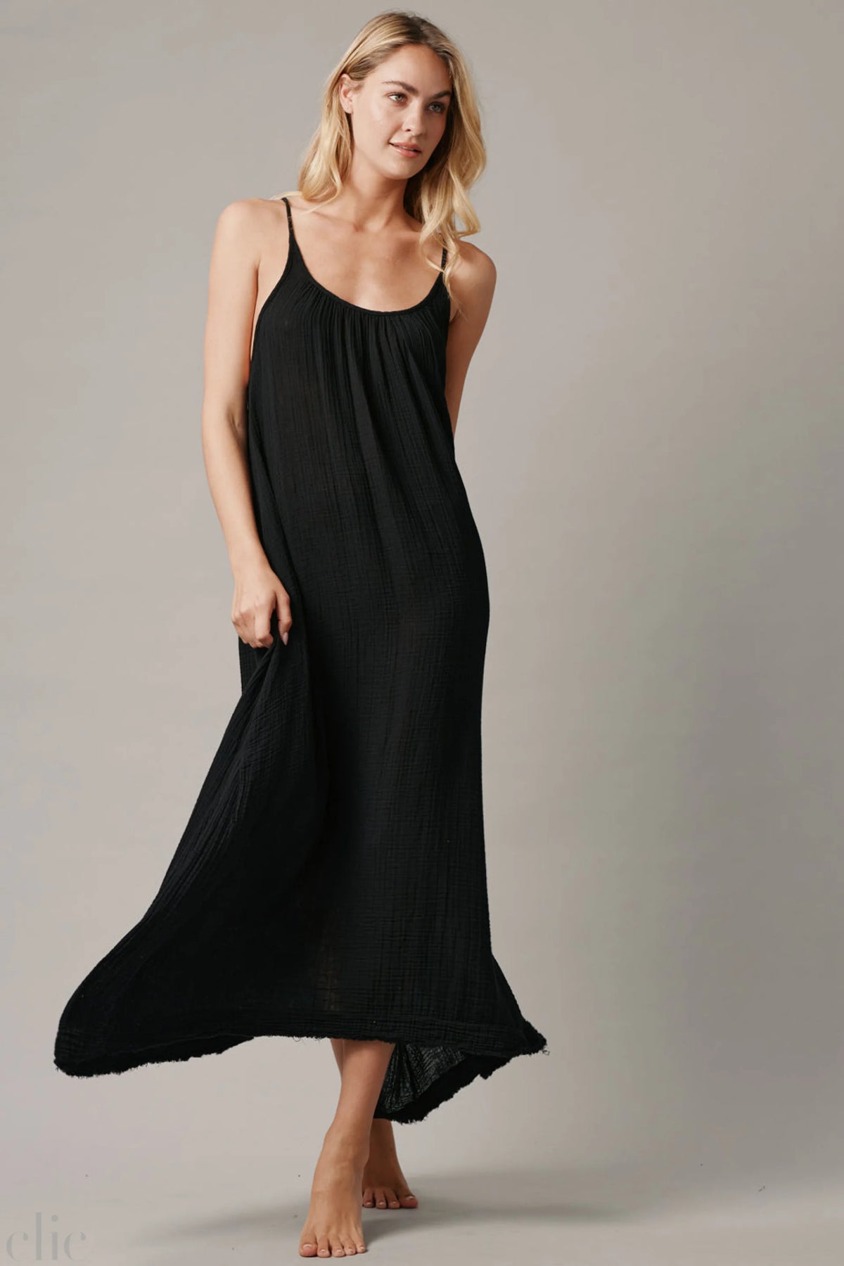 Tulum Gauze Dress in Black, from 9 Seed
